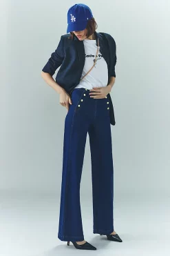 Frame Sailor Snap High-Rise Wide-Leg Jeans